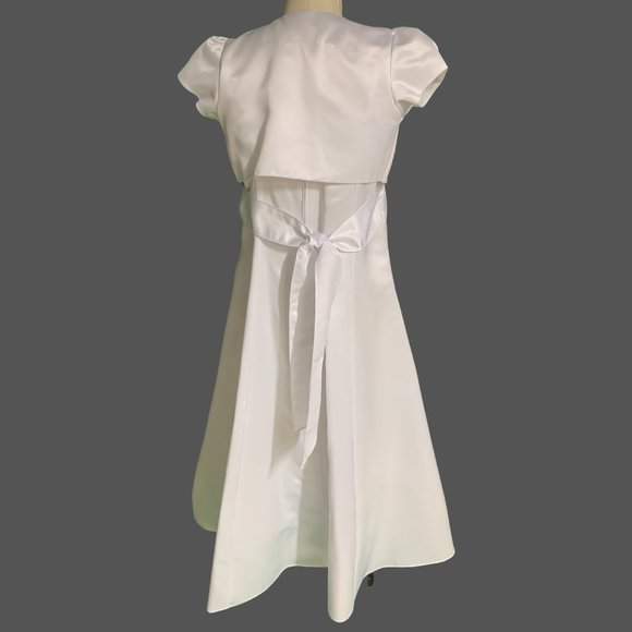 2ND BEAD EMBROIDERED WHT SATIN DRESS & MATCHING SHRT-SLEEVED CROP JACKET SZ 8 - Picture 3 of 5